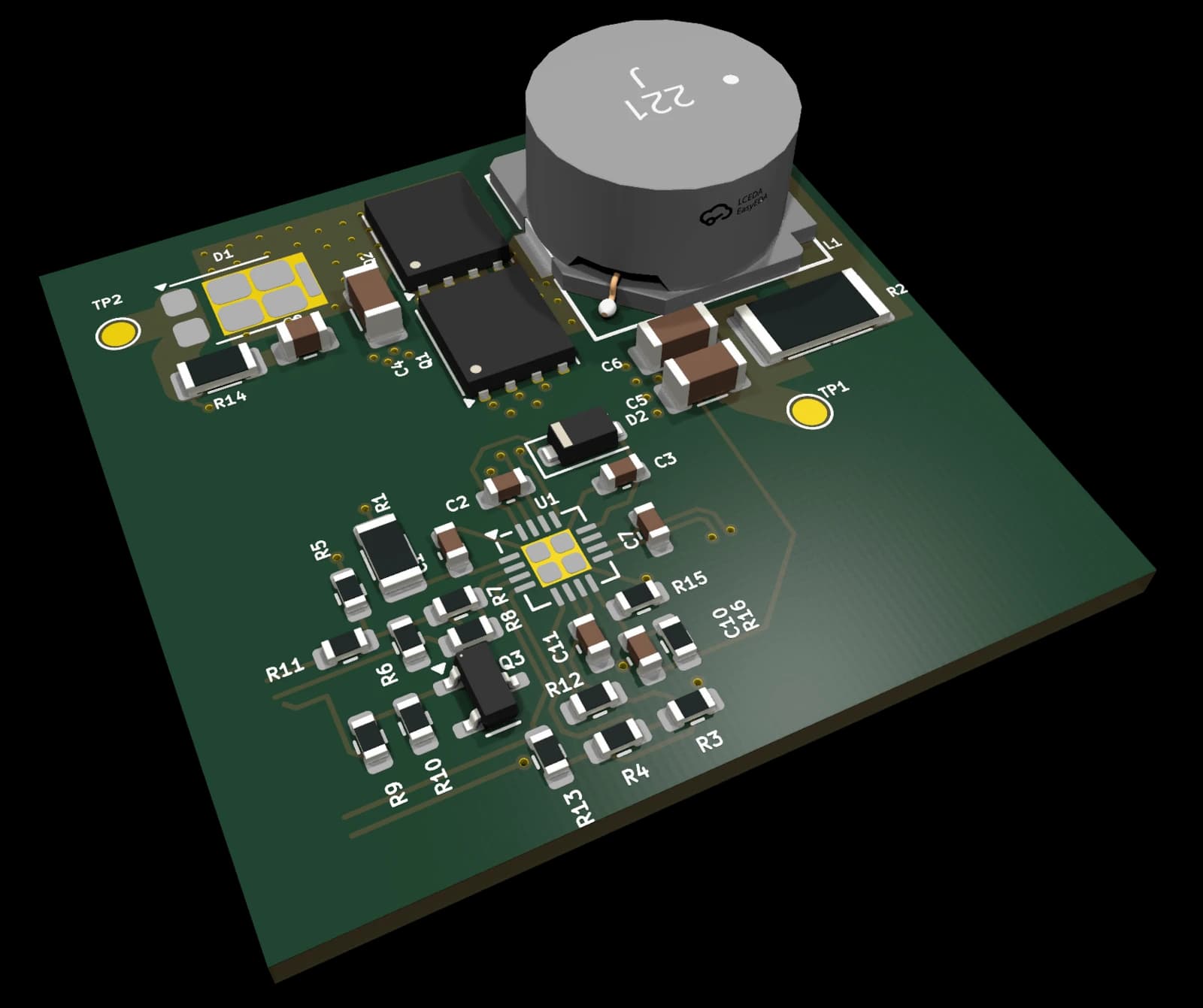 3D render of the 0120 MPPT solar charger, lead-acid output (BQ24650) KiCad design block
