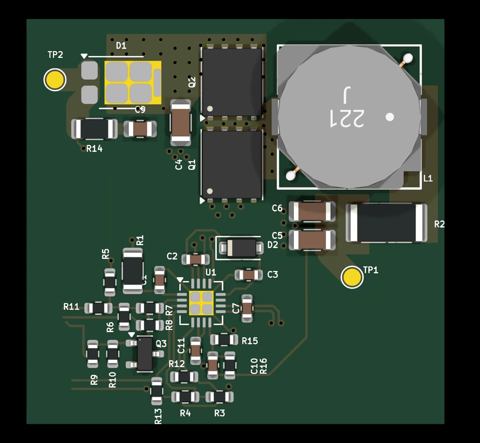 3D render of the 0120 MPPT solar charger, lead-acid output (BQ24650) KiCad design block