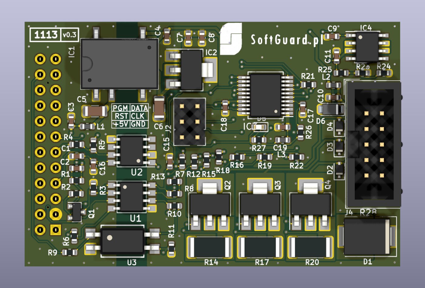 SoftGuard 1113 board v0.3, top view render